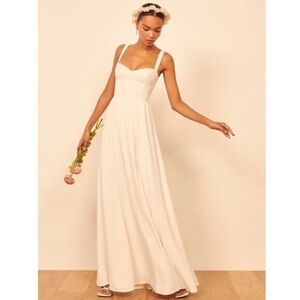 Reformation Hollyhock Dress Size 10 Women Ivory Wedding Smocked Sweetheart Neck